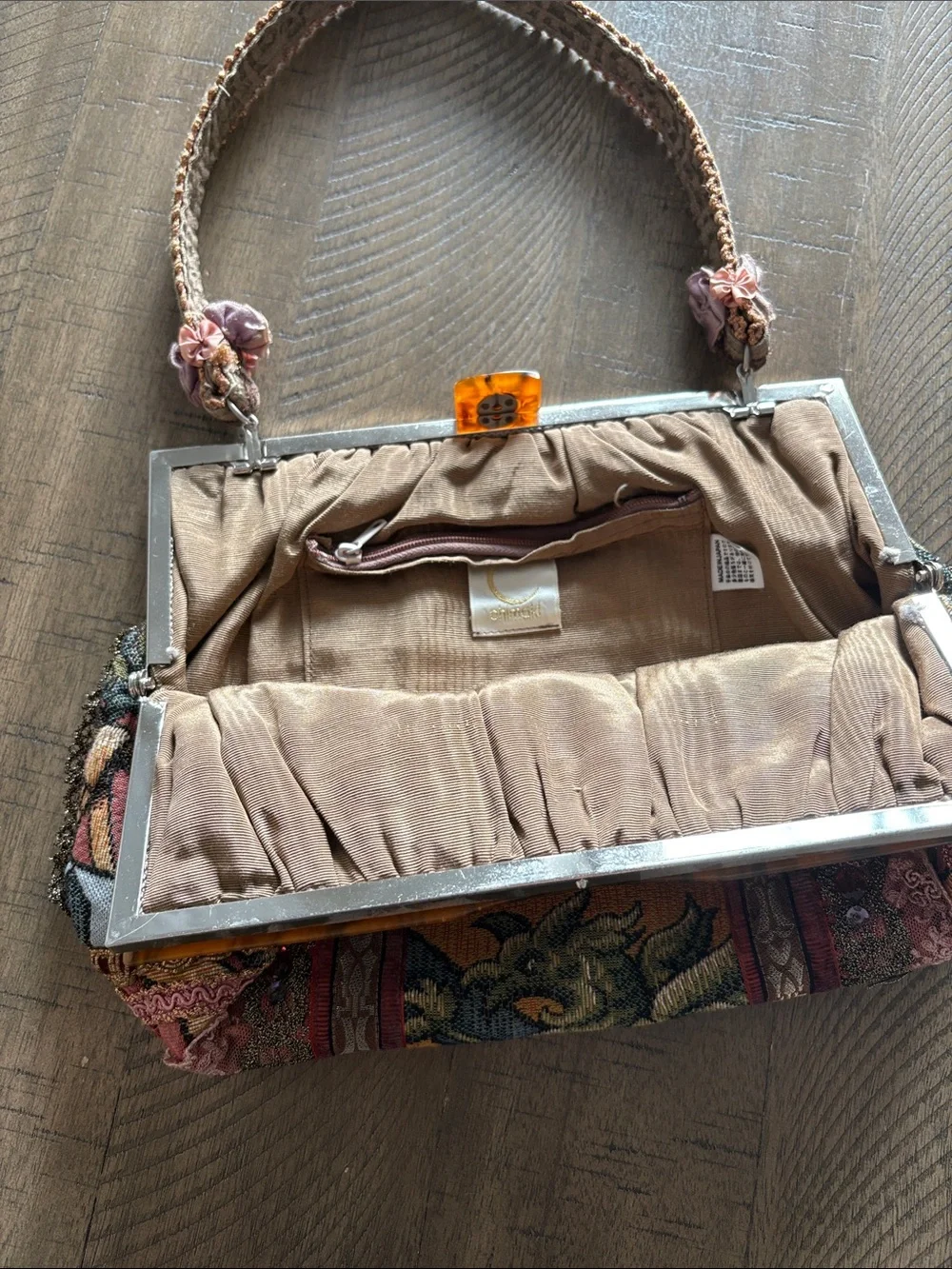 Boho Floral Tapestry Handbag with Pink Accents